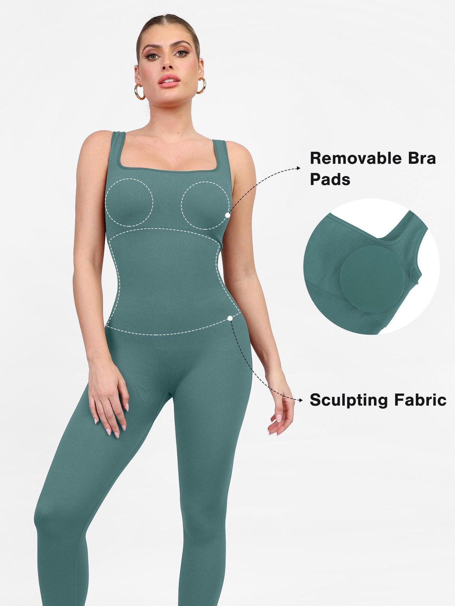 【🔥Big Sale🔥】Shapewear Seamless Square Neck Workout Jumpsuit or Romper