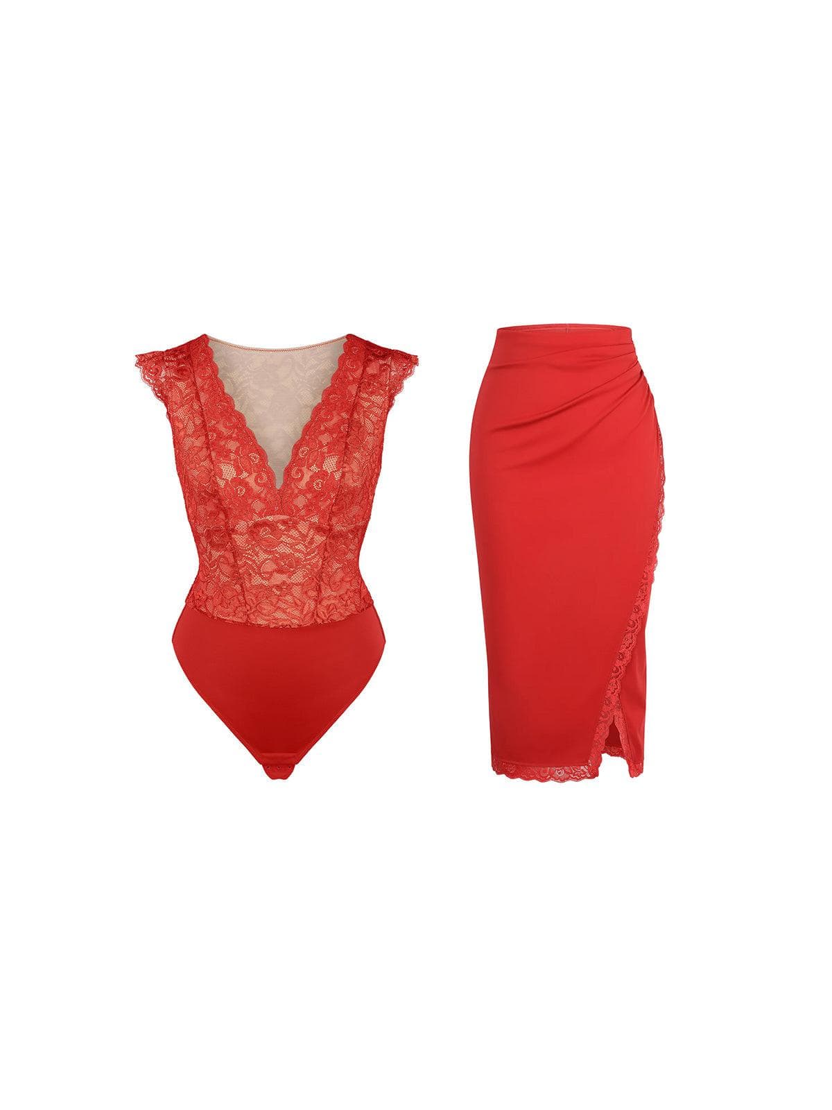 【🔥Big Sale🔥】Shapewear Sculpting Lace Bodysuit or Midi Skirt or Shrug