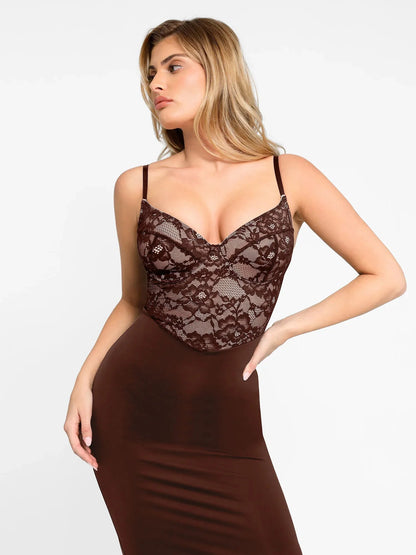【🔥Big Sale🔥】Shapewear Sculpting Lace Corset Midi Slip Dress