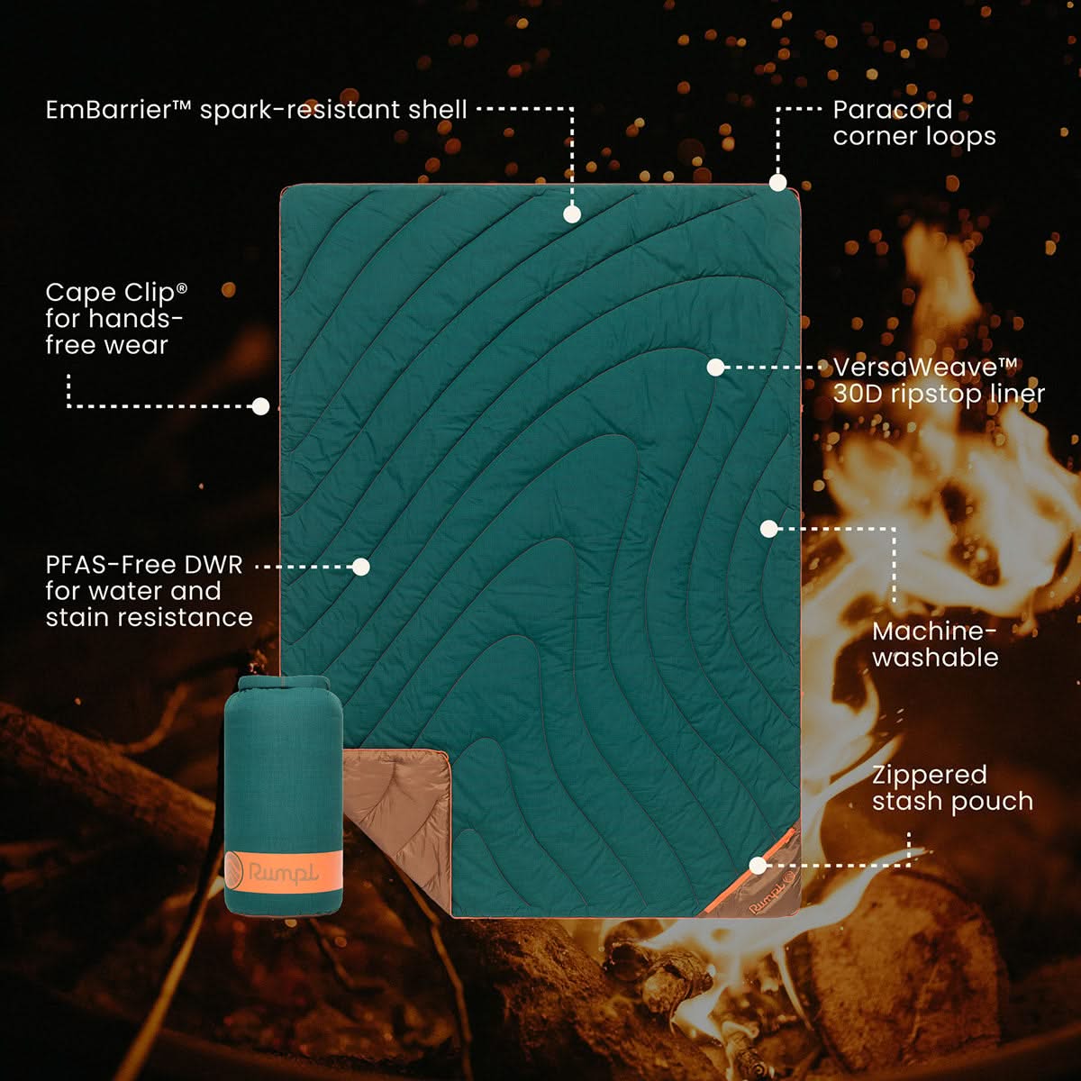 Flame Puffy Blanket - Hot Moss